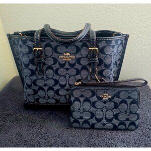 COACH CH228 Mollie 25 Chambray Denim Crossbody Tote Bag w/CH571 Wristlet